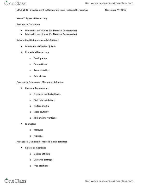 SOSC 2800 Lecture Notes - Lecture 7: Universal Suffrage, Civil Liberties thumbnail