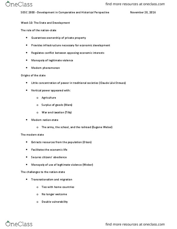 SOSC 2800 Lecture Notes - Lecture 10: Transnationalism, Neoliberalism thumbnail