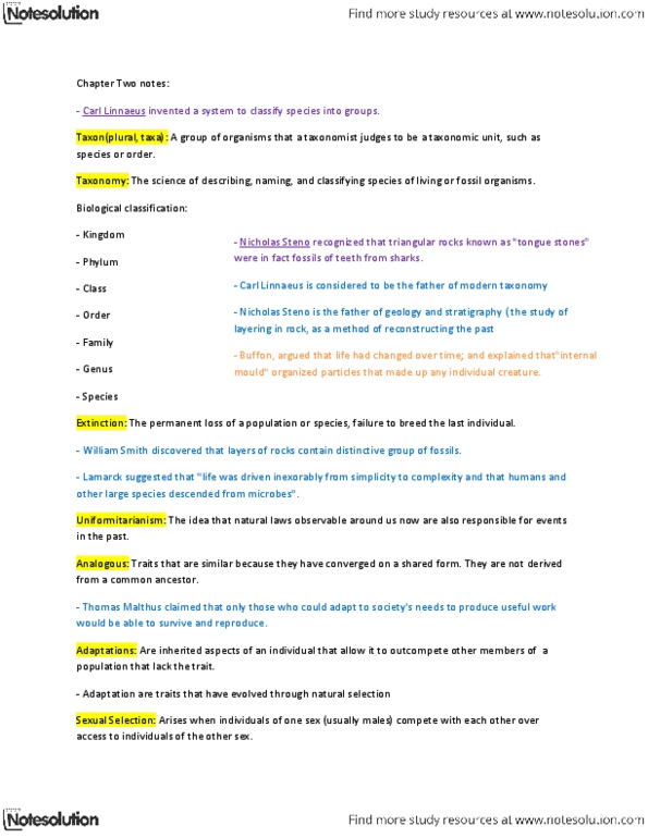 BIOL 2400 Chapter Notes - Chapter 2: Thomas Robert Malthus, Uniformitarianism, Carl Linnaeus thumbnail