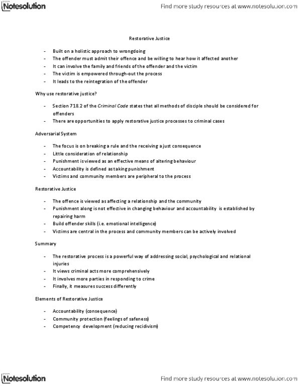 LS202 Lecture Notes - Restorative Justice, The Offence thumbnail