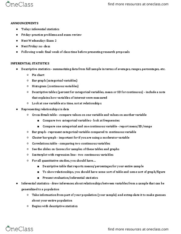 APSY2216 Lecture Notes - Lecture 19: Statistical Inference, Bar Chart, Pie Chart thumbnail