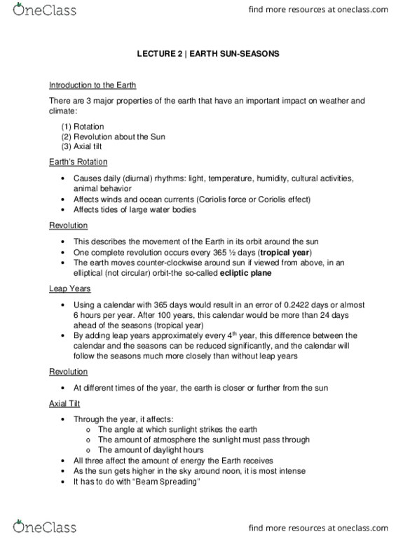 GEOG 1112 Lecture Notes - Lecture 2: Axial Tilt, Tropical Year, Leap Years thumbnail