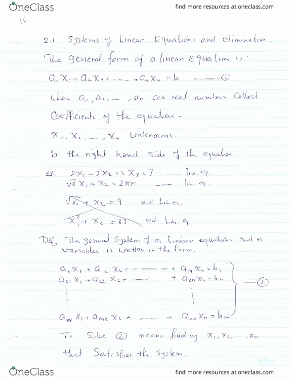 MTH 141 Lecture Notes - Lecture 6: Linear Equation thumbnail