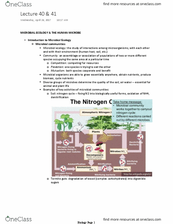 Biology And Biomedical Sciences BIOL 2960 Lecture Notes - Lecture 40: Operational Taxonomic Unit, Microbial Ecology, Gut Flora thumbnail