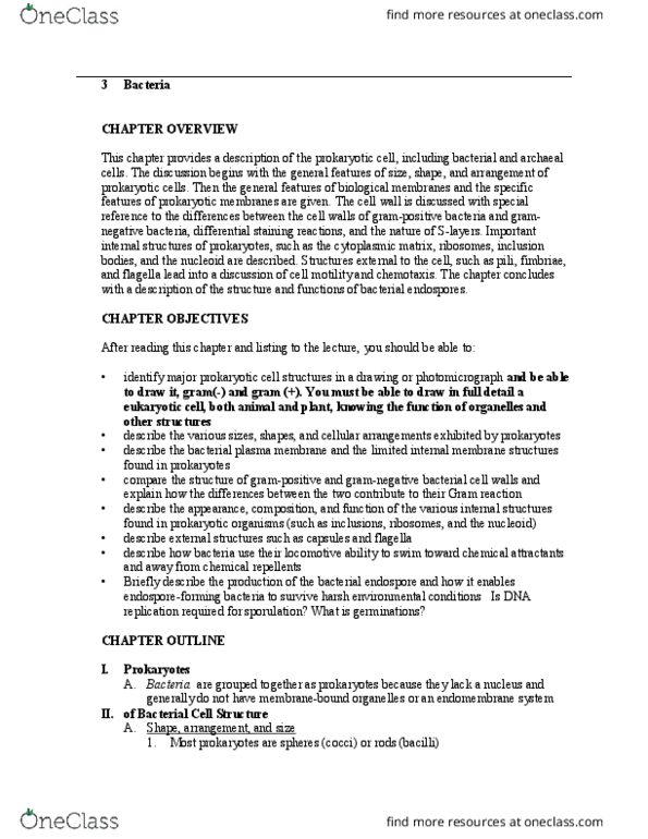 BISC300 Chapter Notes - Chapter 3: Bacterial Cell Structure, Gram Staining, Periplasm thumbnail