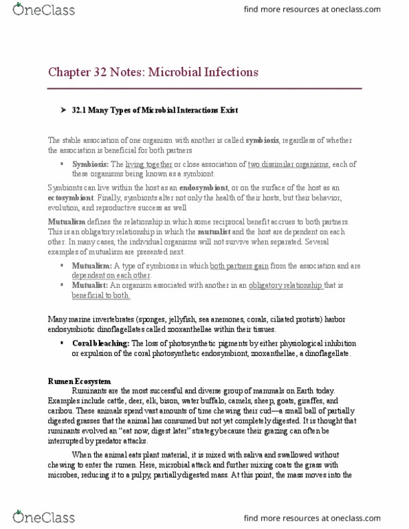 BISC300 Chapter Notes - Chapter 32: Competitive Exclusion Principle, Coral Bleaching, Mycobacterium Leprae thumbnail