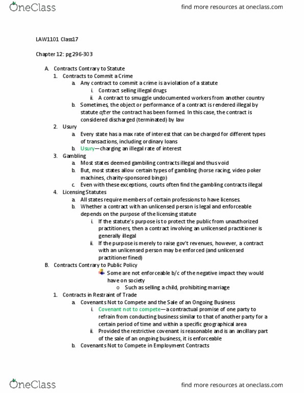 LAW 1101 Lecture Notes - Lecture 17: Video Poker, Unconscionability, Usury thumbnail