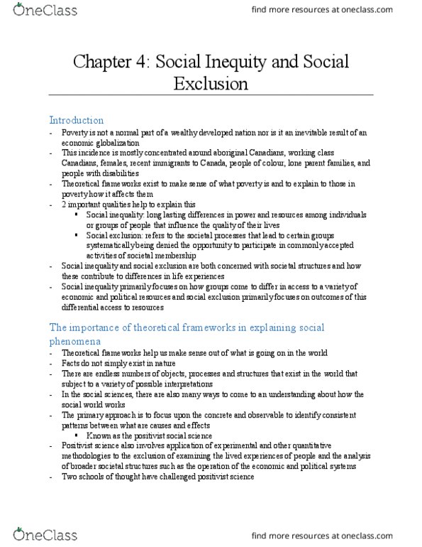 HLST 3510 Chapter Notes - Chapter 4: Social Exclusion, Social Inequality, Bourgeoisie thumbnail