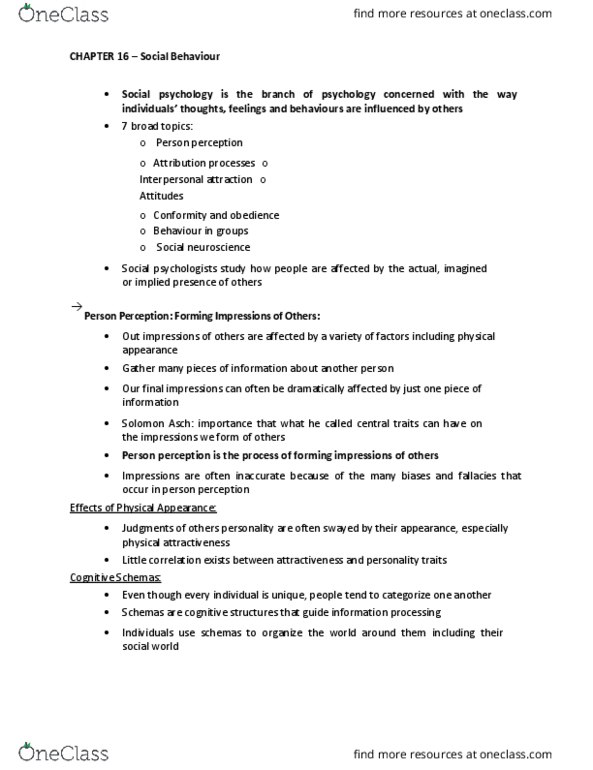 PSYC 1200 Chapter Notes - Chapter 16: Social Perception, Fundamental Attribution Error, Victim Blaming thumbnail