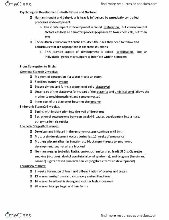 PSYC 1200 Lecture Notes - Lecture 16: Fetal Alcohol Spectrum Disorder, Erik Erikson, Placenta thumbnail