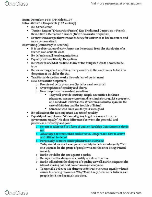 BF190 Lecture Notes - Lecture 10: Alexis De Tocqueville thumbnail