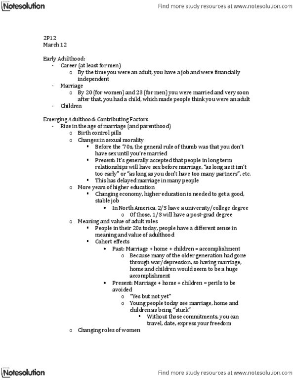 PSYC 2P12 Lecture Notes - Prefrontal Cortex, Helicopter Parent, Emerging Adulthood And Early Adulthood thumbnail