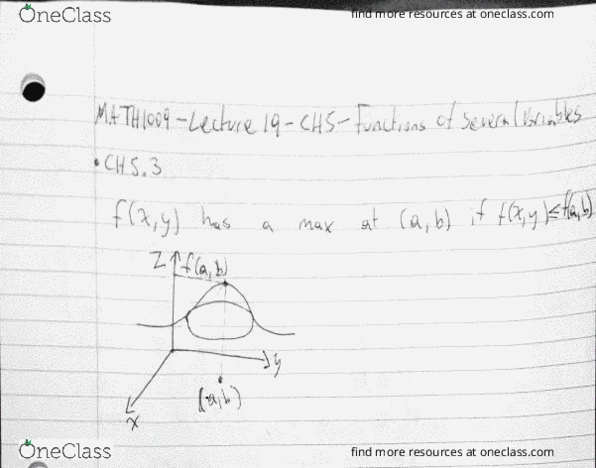 MATH 1009 Lecture 19: CH5-Functions of Several Variables thumbnail