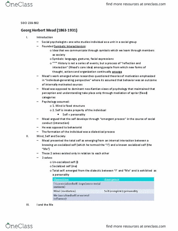 SOCI 230 Lecture Notes - Lecture 16: Symbolic Interactionism, Abstract And Concrete, Dialectic thumbnail