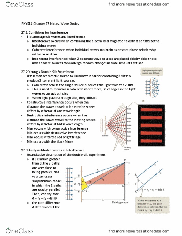 PHYS 1C Chapter Notes - Chapter 27: Chapter 27, Angular Distance, Diffraction Grating thumbnail