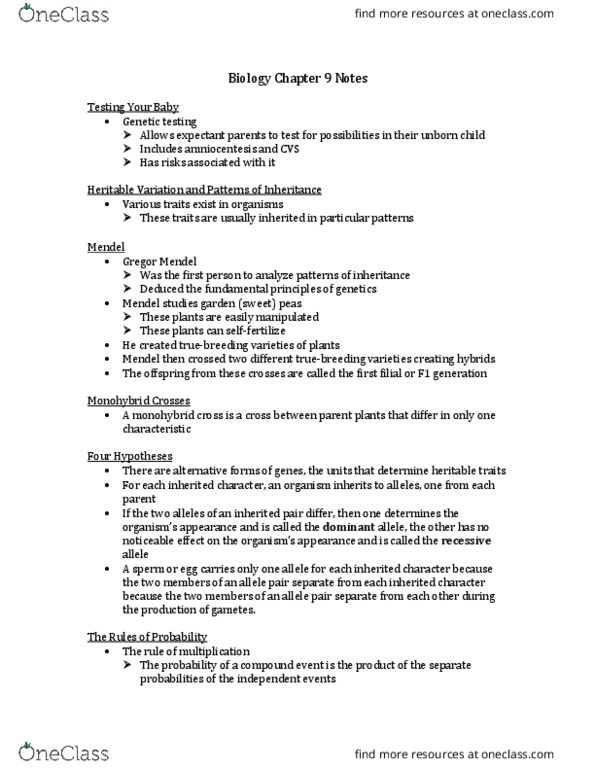 BSC 108 Lecture Notes - Lecture 9: Sickle-Cell Disease, Abo Blood Group System, Quantitative Trait Locus thumbnail