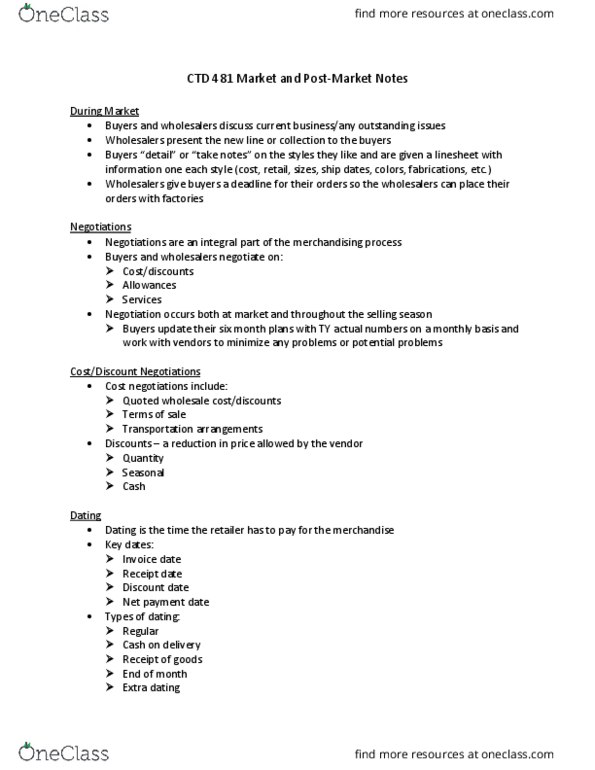 CTD 481 Lecture Notes - Lecture 7: Markdown, Profit Margin thumbnail