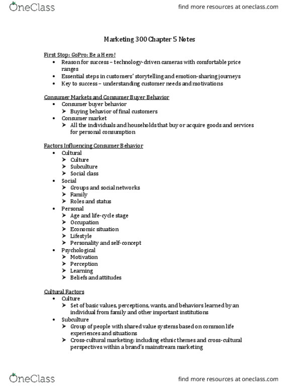 MKT 300 Lecture Notes - Lecture 5: Market Structure, Gopro, Opinion Leadership thumbnail