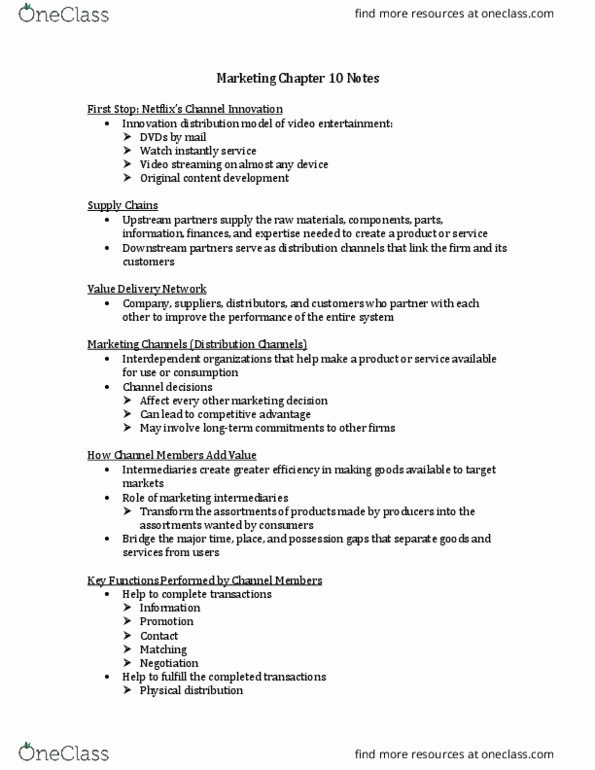 MKT 300 Lecture Notes - Lecture 10: Radio-Frequency Identification, Reverse Logistics, Marketing Channel thumbnail