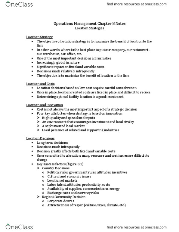 OM 300 Lecture Notes - Lecture 8: Operations Management, Absenteeism, Factor 5 thumbnail