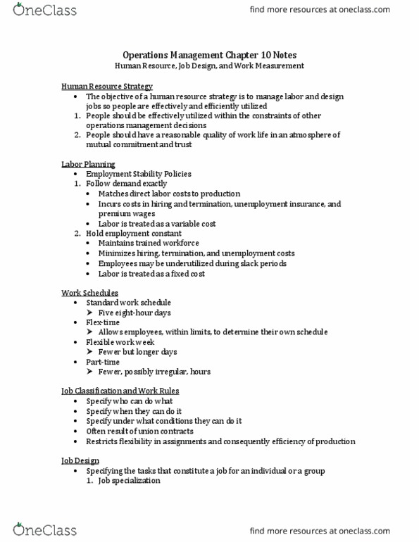 OM 300 Lecture Notes - Lecture 10: Job Design, Operations Management, Job Enrichment thumbnail