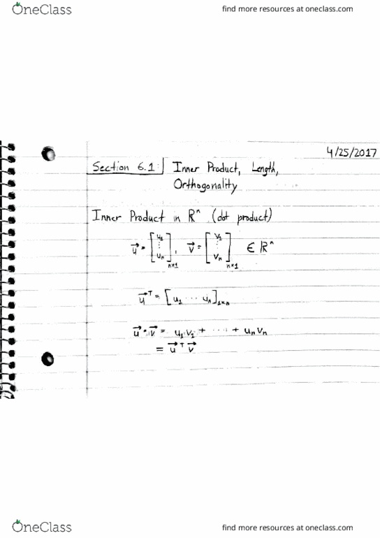 MATH 235 Lecture Notes - Lecture 23: Dot Product, Null Character, Ween thumbnail