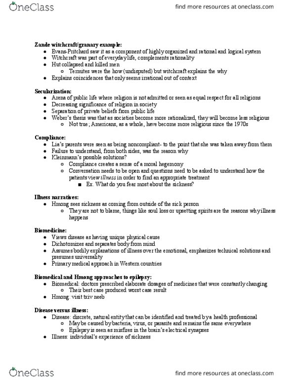 ANTH 1a Lecture Notes - Lecture 9: Formal System, Health Professional, Participant Observation thumbnail