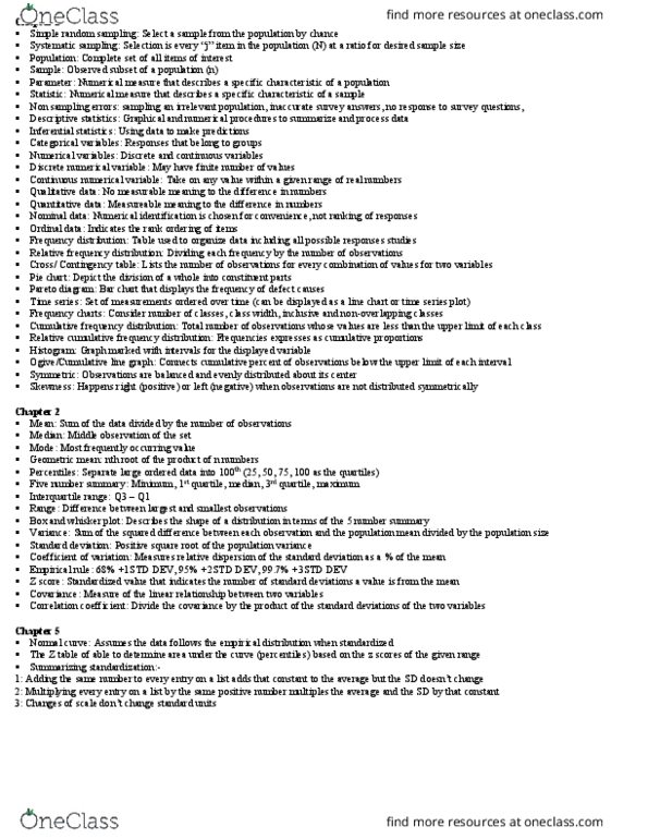 ECON221 Chapter Notes - Chapter 1-2,5: Simple Random Sample, Pie Chart, Cumulative Frequency Analysis thumbnail