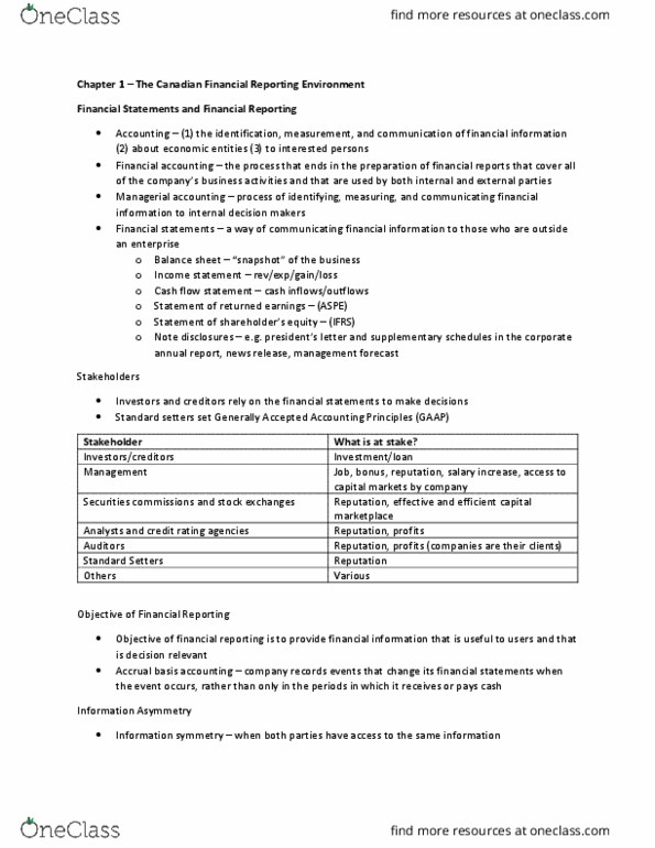 BU387 Lecture Notes - Lecture 1: International Financial Reporting Standards, Cash Flow Statement, Accrual thumbnail