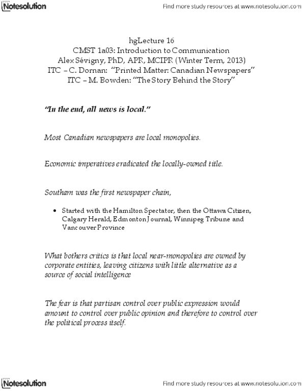 CMST 1A03 Lecture Notes - Scandal, Winnipeg Free Press, Shill thumbnail