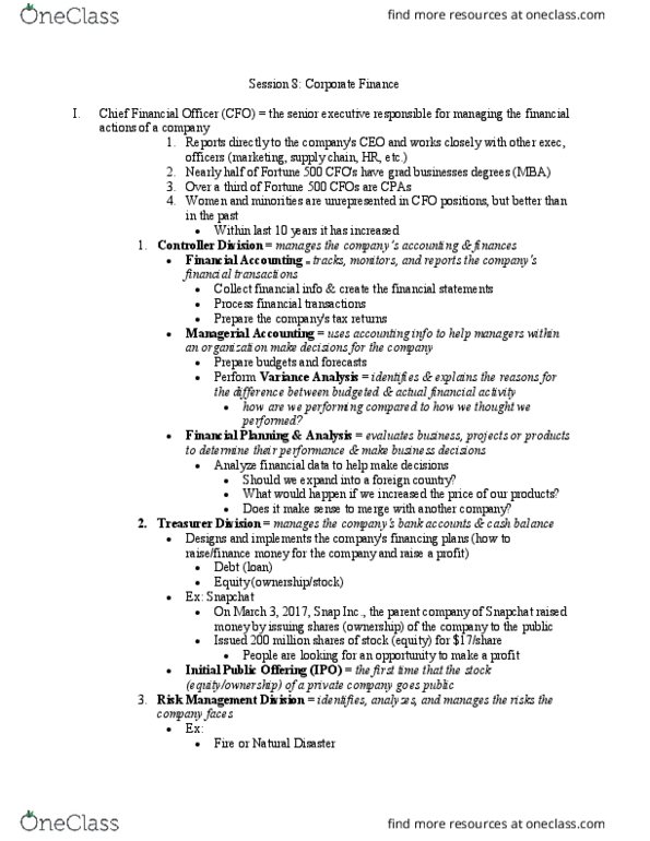 BNAD 100 Lecture Notes - Lecture 8: Financial Statement, Snap Inc., Initial Public Offering thumbnail