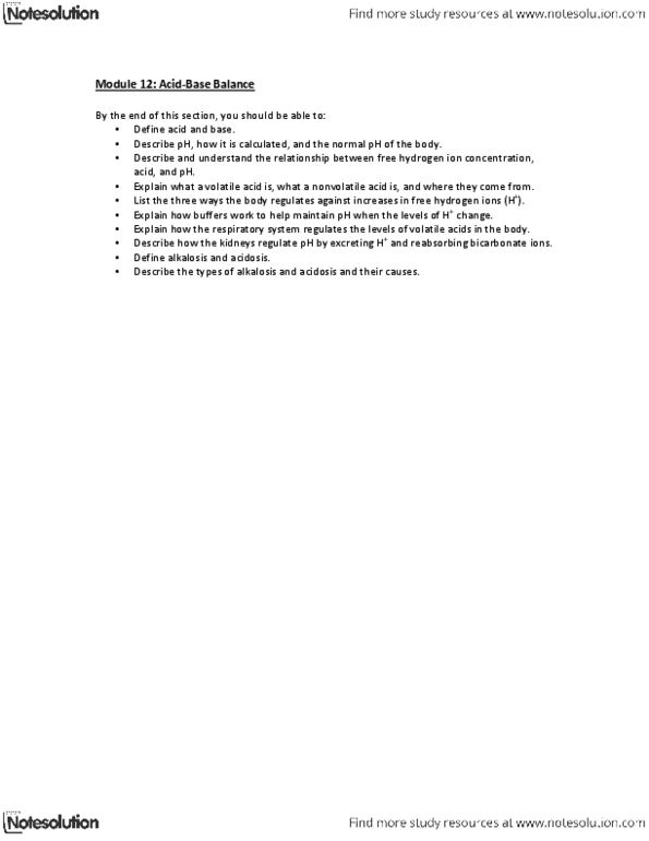 Physiology 2130 Chapter Notes -Sodium Bicarbonate, Methanol, Collecting Duct System thumbnail