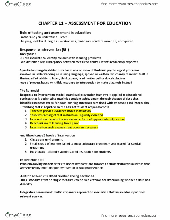 PSYC 3090 Chapter Notes - Chapter 11: Learning Disability, Developmental Disability, Rating Scale thumbnail