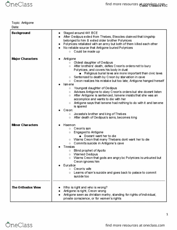 CLASSIC 45C Lecture Notes - Lecture 4: Polynices, Haemon, Eteocles thumbnail
