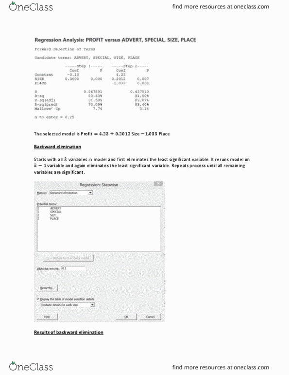 MGSC 372 Lecture Notes - Lecture 7: Stepwise Regression, Minitab, Model Selection thumbnail