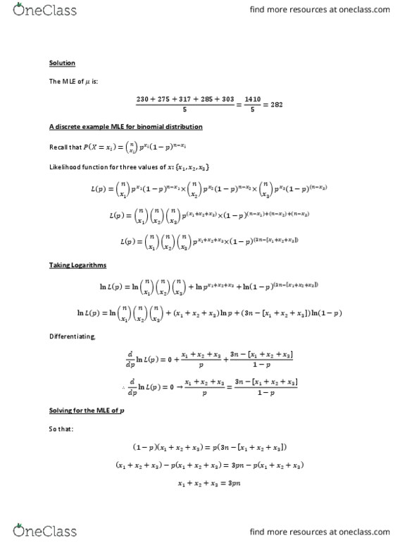 MGSC 372 Lecture Notes - Lecture 2: Maximum Likelihood Estimation, Log-Normal Distribution, Estimation Theory thumbnail