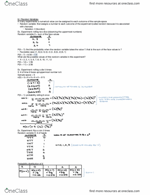 MAT 211 Lecture Notes - Lecture 21: 5,6,7,8, Random Variable, Sample Space thumbnail