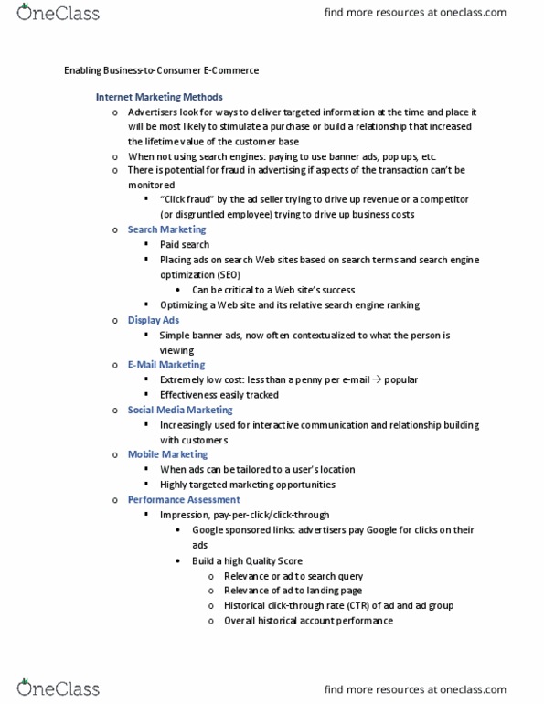 SMG IS 223 Lecture 8: Notes - Business-to-Consumer E-Commerce thumbnail