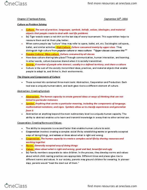 SOC100H5 Chapter 2: Sociology Textbook Notes- Chapter 2 thumbnail