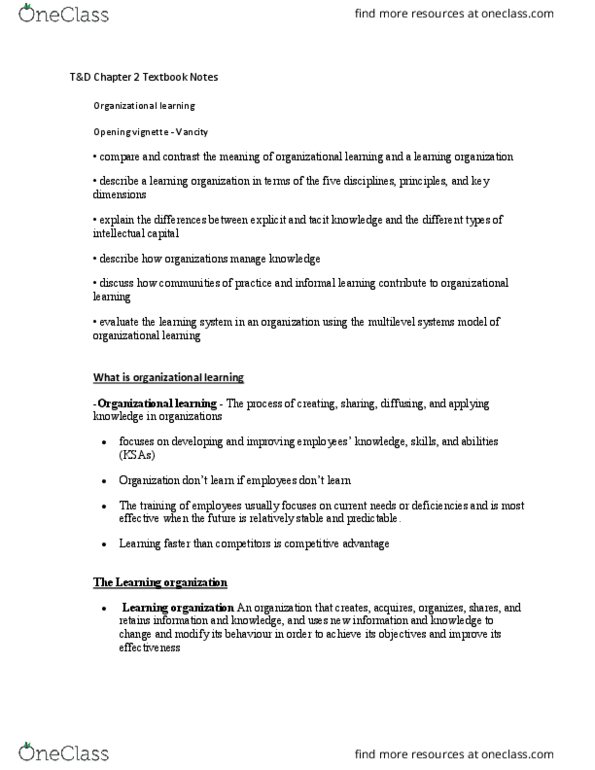 Management and Organizational Studies 3343A/B Chapter 2: 3343 T&D Chapter 2 Textbook Notes thumbnail