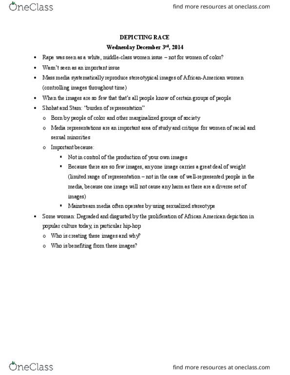 SOCIOL 135 Lecture 22: Dec. 3, 2014 - Depicting Race thumbnail