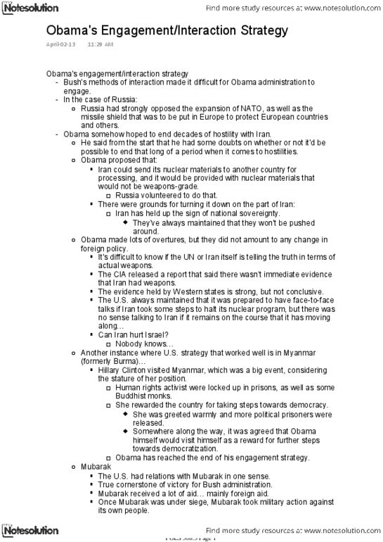 POLS 368 Lecture Notes - Obama Doctrine, Muammar Gaddafi thumbnail