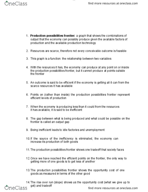 ECON 1010 Lecture Notes - Lecture 9: Output Gap, Opportunity Cost thumbnail