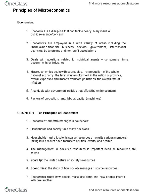 ECON 1010 Lecture Notes - Lecture 1: Opportunity Cost, Marginal Utility, Marginal Cost thumbnail