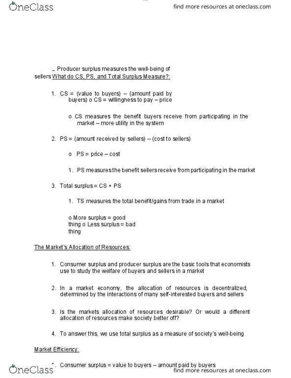 ECON 1010 Lecture Notes - Lecture 39: Economic Surplus thumbnail