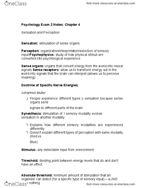PSYC 1200 Lecture Notes - Lecture 1: Stimulus Modality, Absolute Threshold, Synesthesia thumbnail
