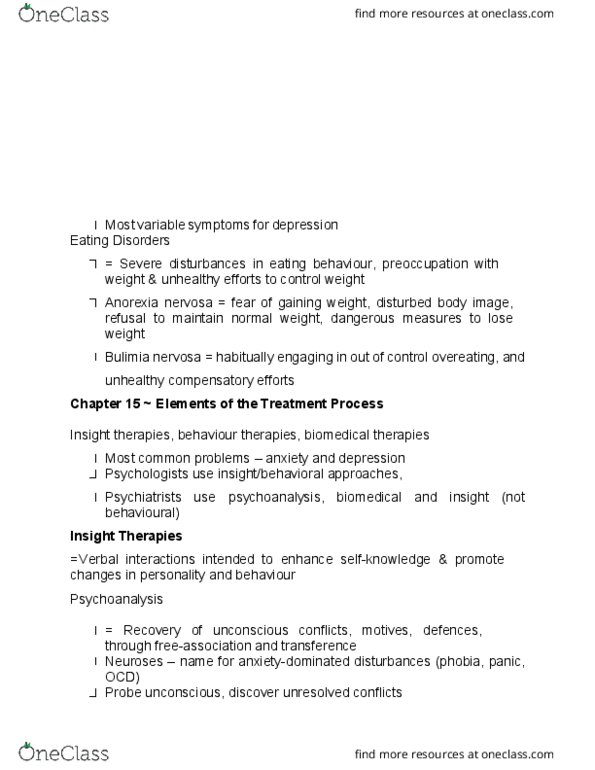 PSYC 1200 Lecture Notes - Lecture 50: Bulimia Nervosa, Anorexia Nervosa, Therapeutic Relationship thumbnail