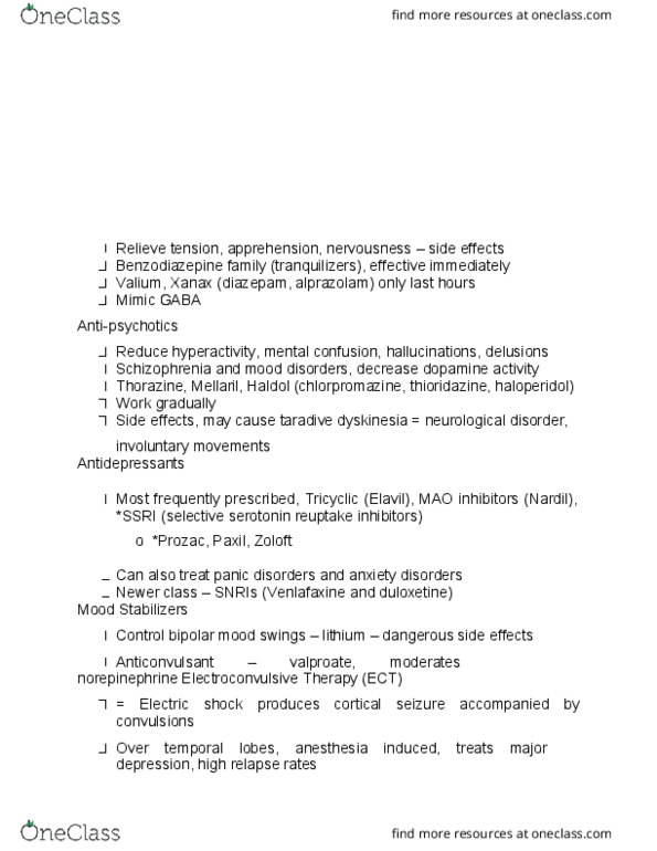 PSYC 1200 Lecture Notes - Lecture 54: Thioridazine, Duloxetine, Phenelzine thumbnail