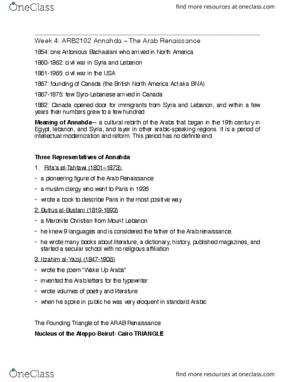 ARB 2102 Lecture Notes - Lecture 4: Al-Nahda, Typewriter, Arab Nationalism thumbnail