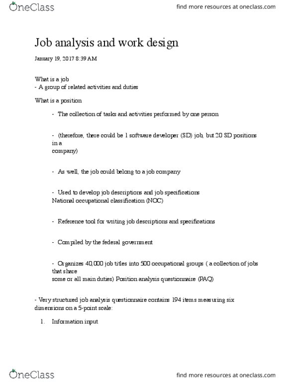 ADM 2337 Lecture Notes - Lecture 3: Job Analysis, Employer Branding, Paq thumbnail